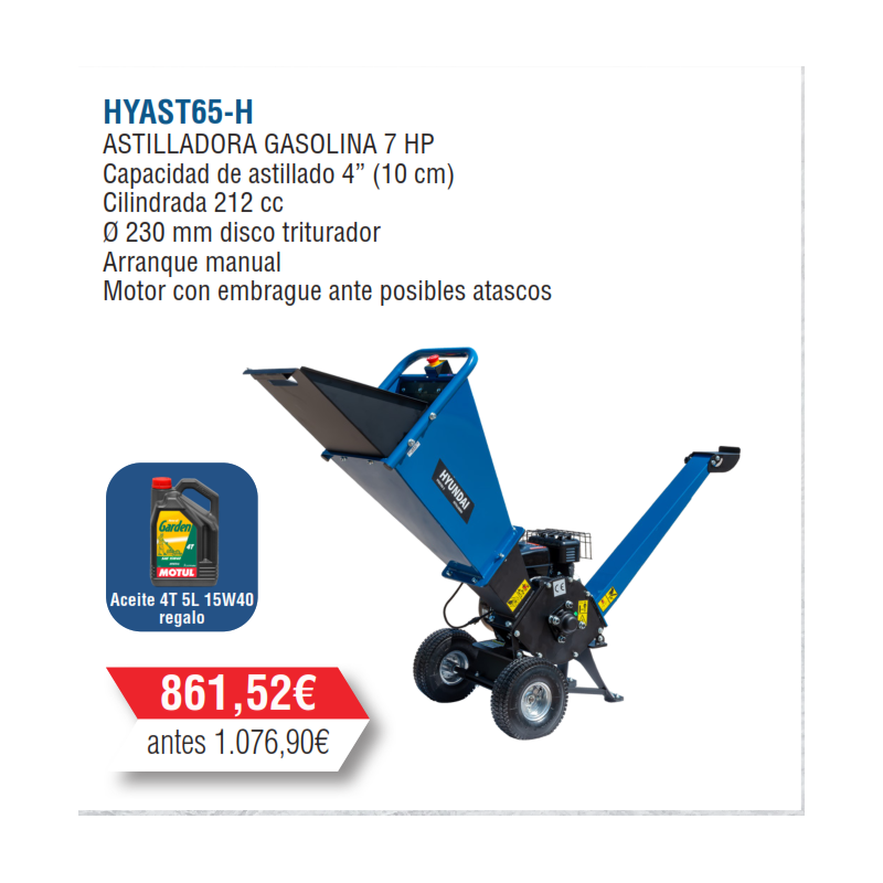 Biotrituradora de Madera A Gasolina Hyundai 7 HP - HYAST65 H