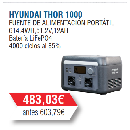 Estación Batería Hyundai 1000W -1600W -614Wh -HY-THOR1000