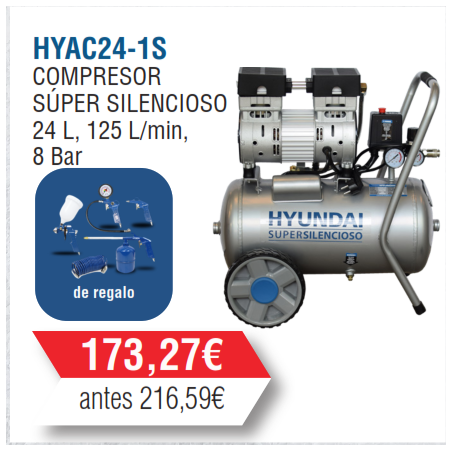 Compresor Silencioso Hyundai 24 Litros - HYAC24-1S