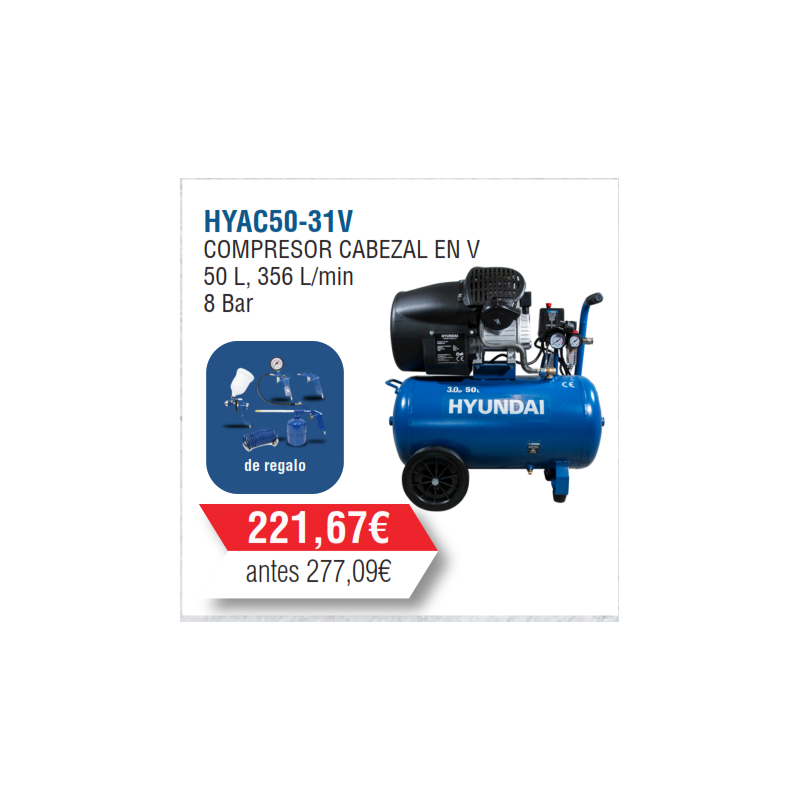 Compresor  Doble Cabezal  Hyundai 50 litros- HYAC50-31V
