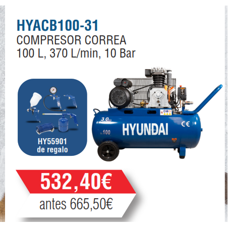 Compresor Serie Pro Hyundai Monofásico 100 Litros-HYACB100-31 -