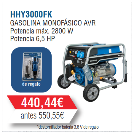 Generador Gasolina Monofásico Hyundai Serie Home-HY3000FK -