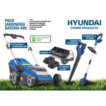 Pack Jardinería Batería 40V Hyundai | Cortacésped + Soplador + Cortabordes